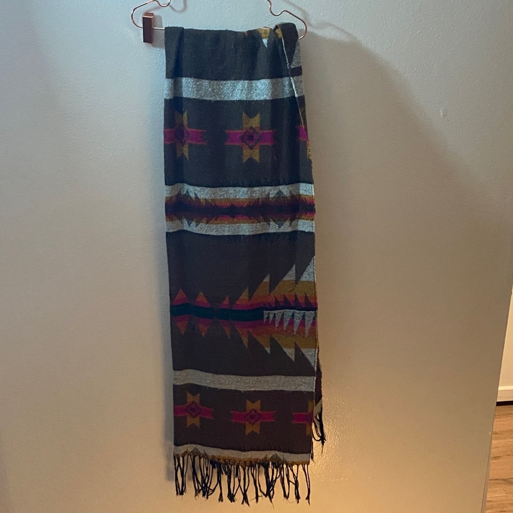 Colorful Patterned Scarf with Fringe